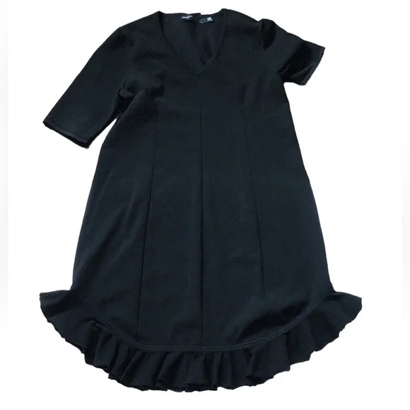 Karen Millen Black V-neck Short Sleeve Ruffled Hem Mini Dress, size M - Picture 8 of 12